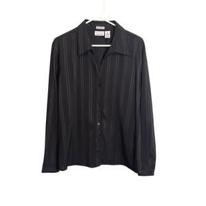 1830 Womens Stretch Striped Collared Long Sleeve Button Down Shirt Black XL NWT